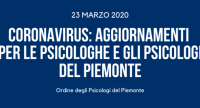 Coronavirus: aggiornamenti per le Psicologhe e gli Psicologi del Piemonte
